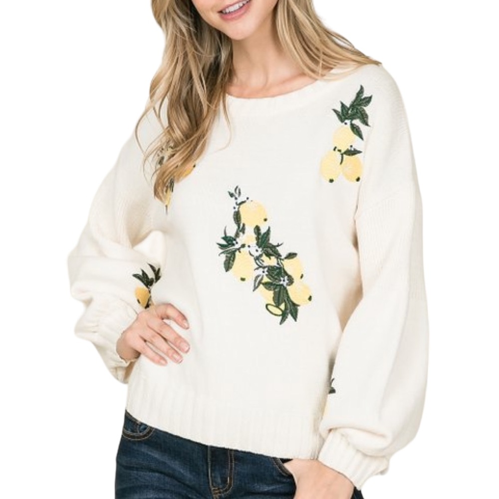 Lumiere Embroidered Lemon Sweater Oversized NWT Style NT17500